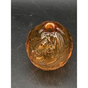 Amber Glass Small Paperweight Bud Flower Vase Art Glass Polished Base Signed V